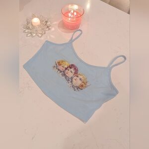 Blue Crop Top with Angel Print
